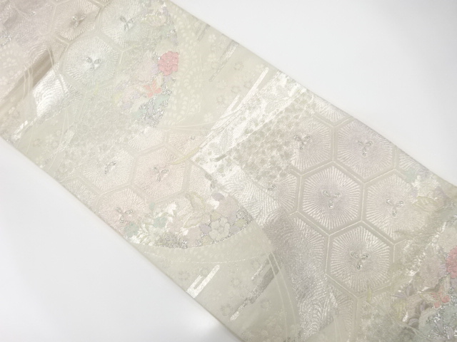 JAPANESE KIMONO / ANTIQUE FUKURO OBI / SILK / WOVEN FLORAL PLANTS